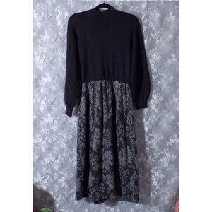 St. John Knit Marie Gray Vintage 70s Maxi Dress 1970s Floral Long Size Medium